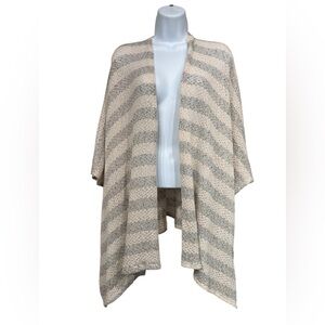 Easel Open Front Striped Crochet Knit Pancho Style Cardigan L